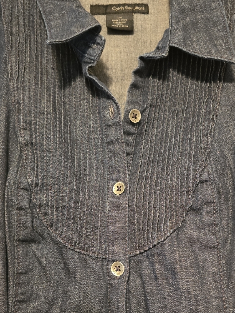 Calvin Klein Dark Blue Denim Shirt Dress with Tie Waist - Picture 3 of 4